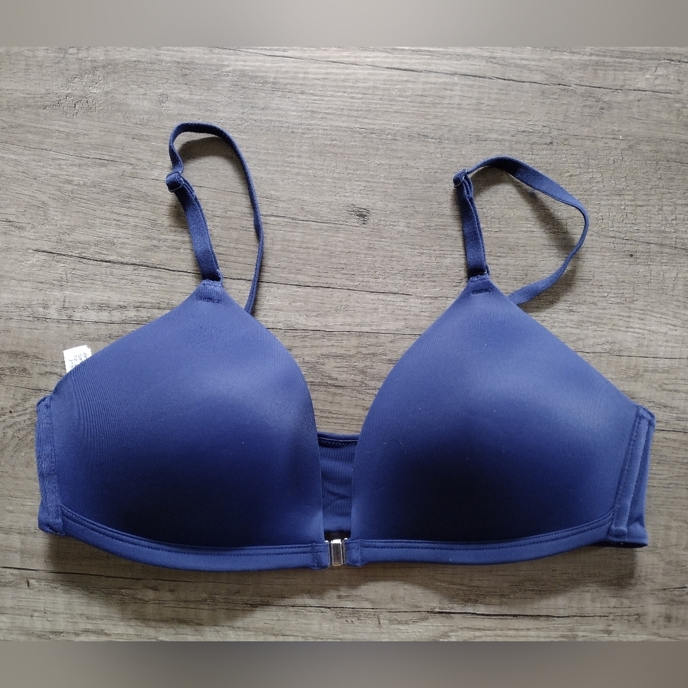 Victoria Secret Wear Everywhere Lightly Lined Front Closure Bra 36B Navy Blue